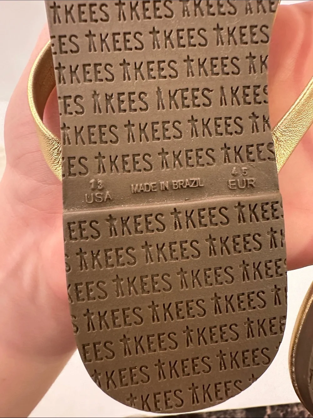 TKEES Girls Metallic Gold Flip Flop Sandals Size 13